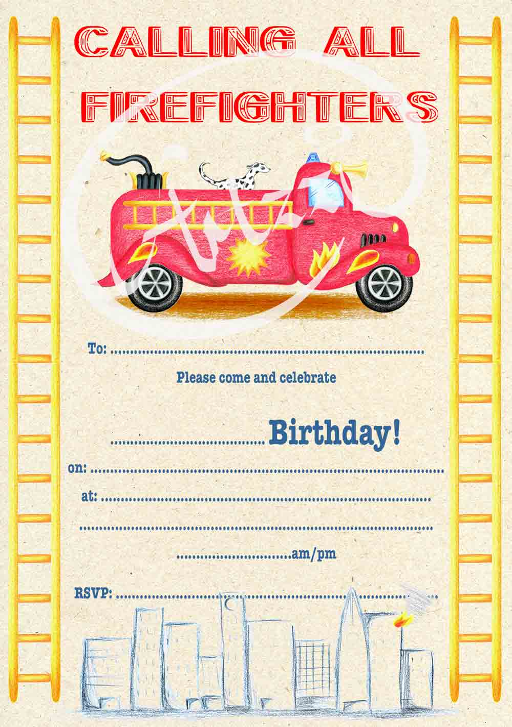 Fire Engine party invite — boy version
